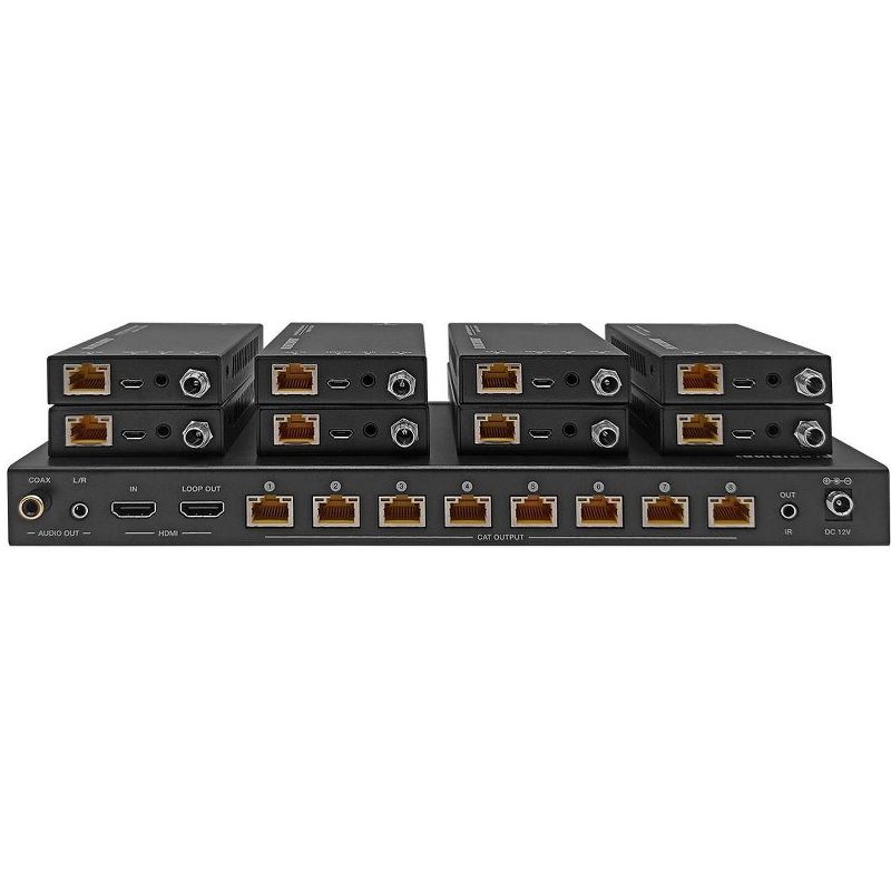 Monoprice Blackbird 4K HDMI 2.0 1x8 Splitter Extender Complete Solution Kit-- 18Gbps, HDR, 4K@60Hz, YCbCr 4:4:4, HDCP 2.2, Cat6/6a/7 with IR, Loop