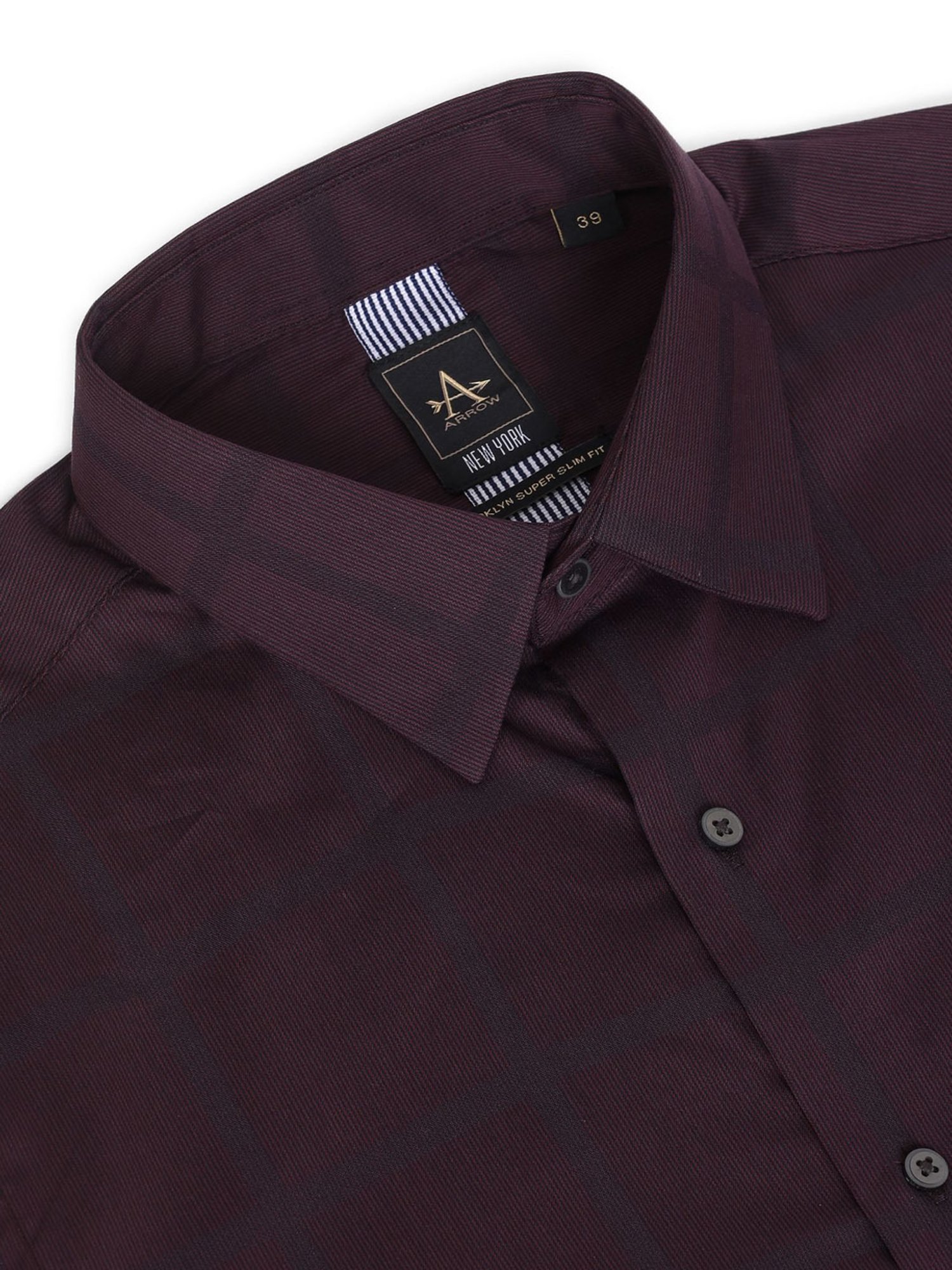 Arrow New York Maroon Cotton Slim Fit Checks Shirt