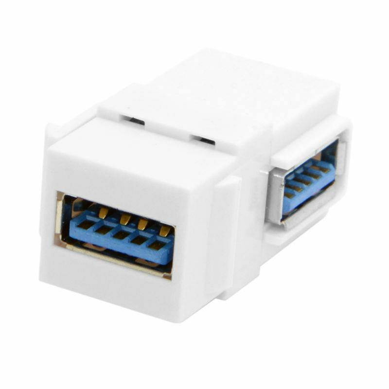 Right Angled 90 Degree USB 3.0 Type-A Female to Female Extension Keystone Jack Connector Coupler Adapter White for Wall Plate Panel Decoration