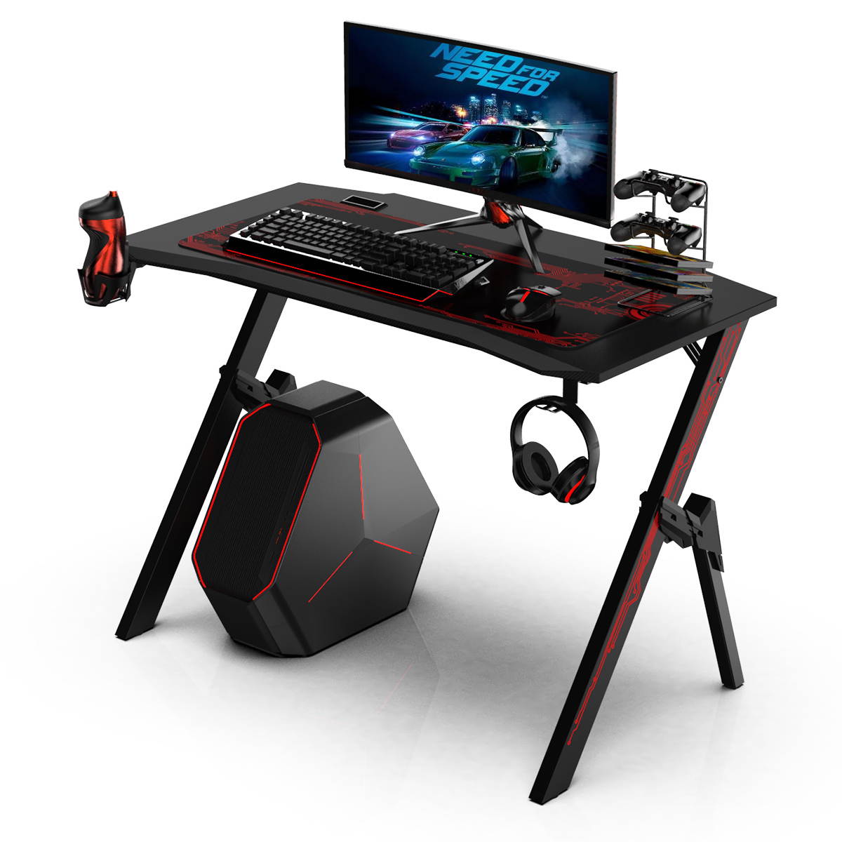 43" Ergonomic Gaming Computer Office Gamer Desk Table W/ Cup Holder Headphone
