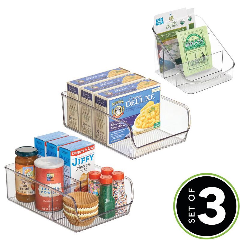 mDesign Plastic Kitchen Food Storage Organizer Bin Combo - Set of 3 - Clear