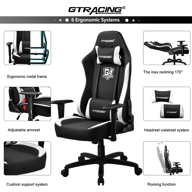 GTRACING Gaming Chair Office Chair High Back Fabric Computer Chair Desk Chair Pc Racing Executive Ergonomic Adjustable Swivel Task Chair and Headrest