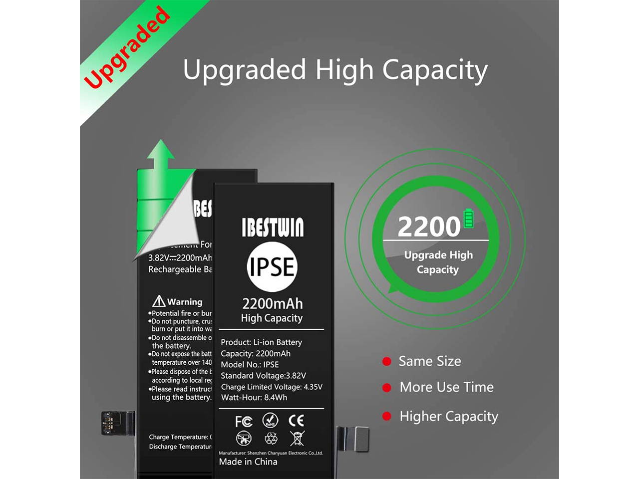 Battery for iPhone SE IBESTWIN Upgraded High Capacity 2200mAh Replacement Battery for IP SE with Full Remove Tool Kit Adhesive and Instruction