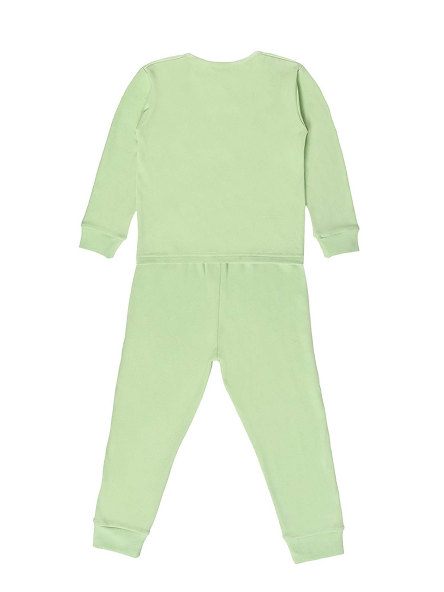 MiArcus Kids Light Green Solid Full Sleeves Thermal Top with Thermal Pants