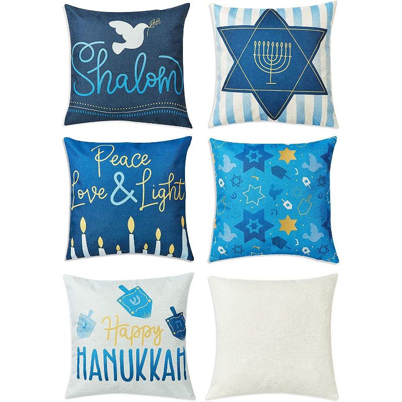 Juvale Set of 6 Hanukkah Decorative Pillow Case Cushion Covers 18 x 18 in, Blue