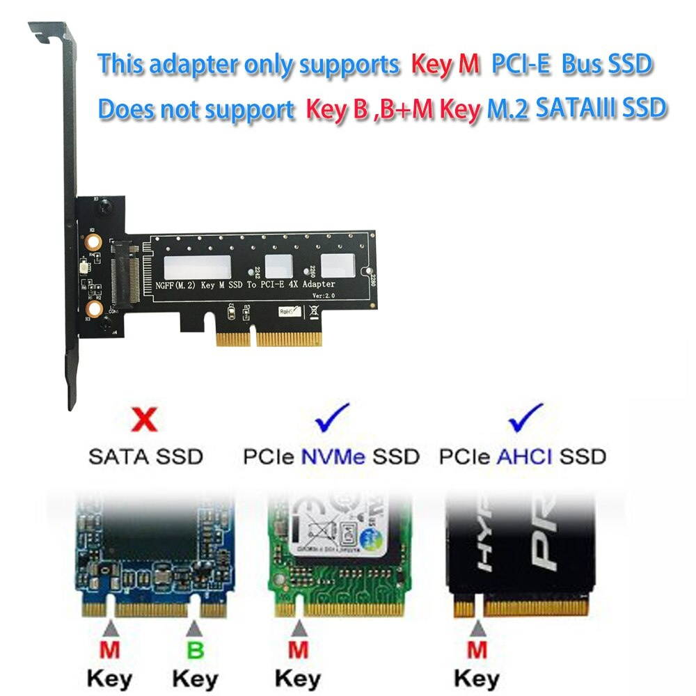M Key M.2 NVMe PCI-e SSD NGFF Type to PCIE PCI Express 3.0 4X Adapter Card with Heatsink for PC Laptop Support 2242 2260 2280