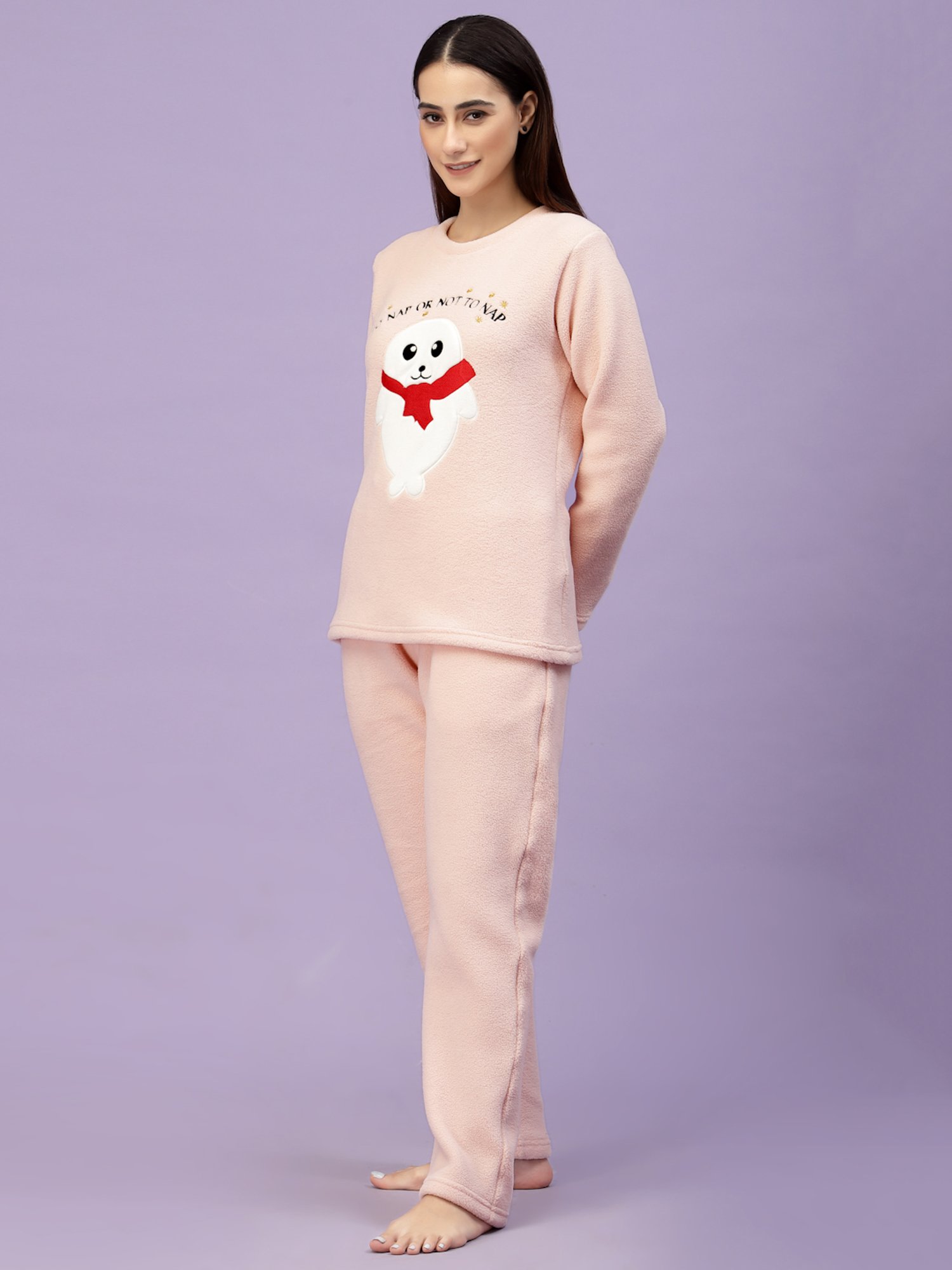 Sweet Dreams Peach Self Design Pullover With Lounge Pants
