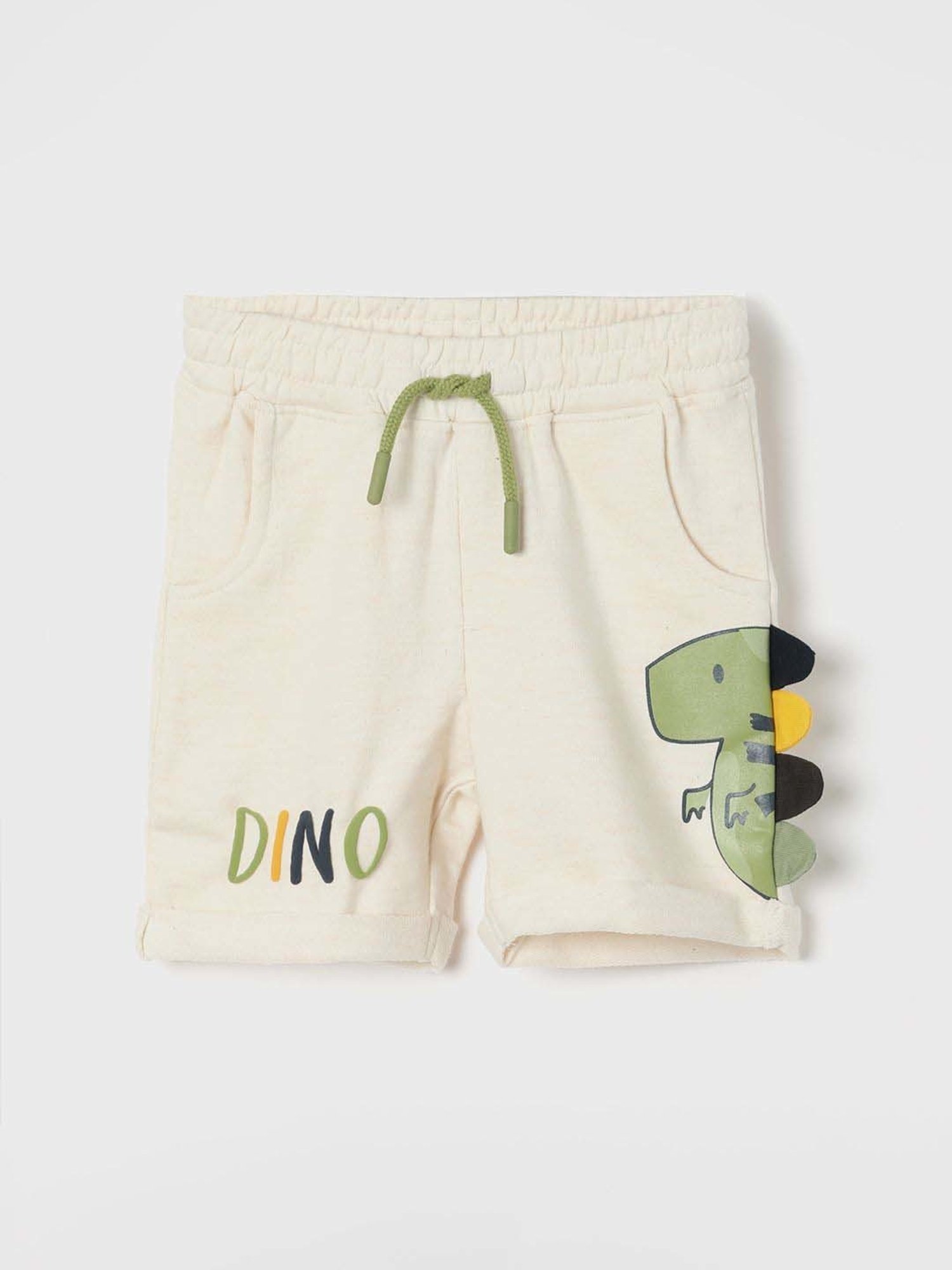 Juniors by Lifestyle Boys Cream & Green Cotton Printed Shorts