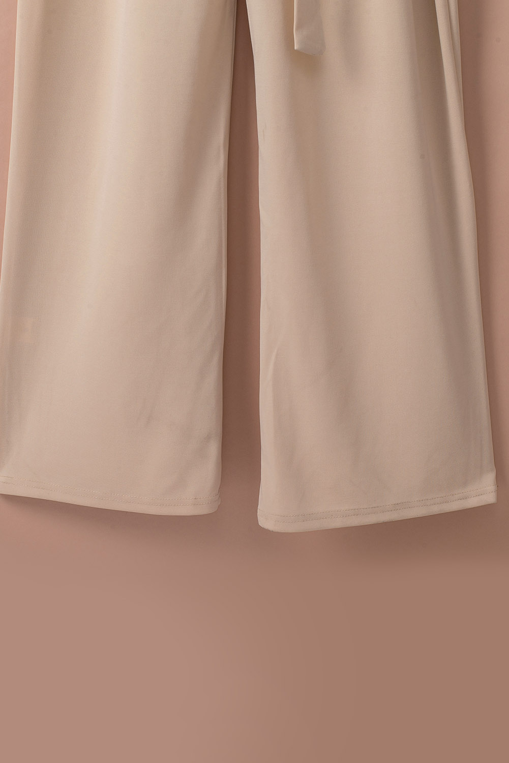 Rose Tan Solid Self Tied Straps Pleated Wide Leg Jumpsuit