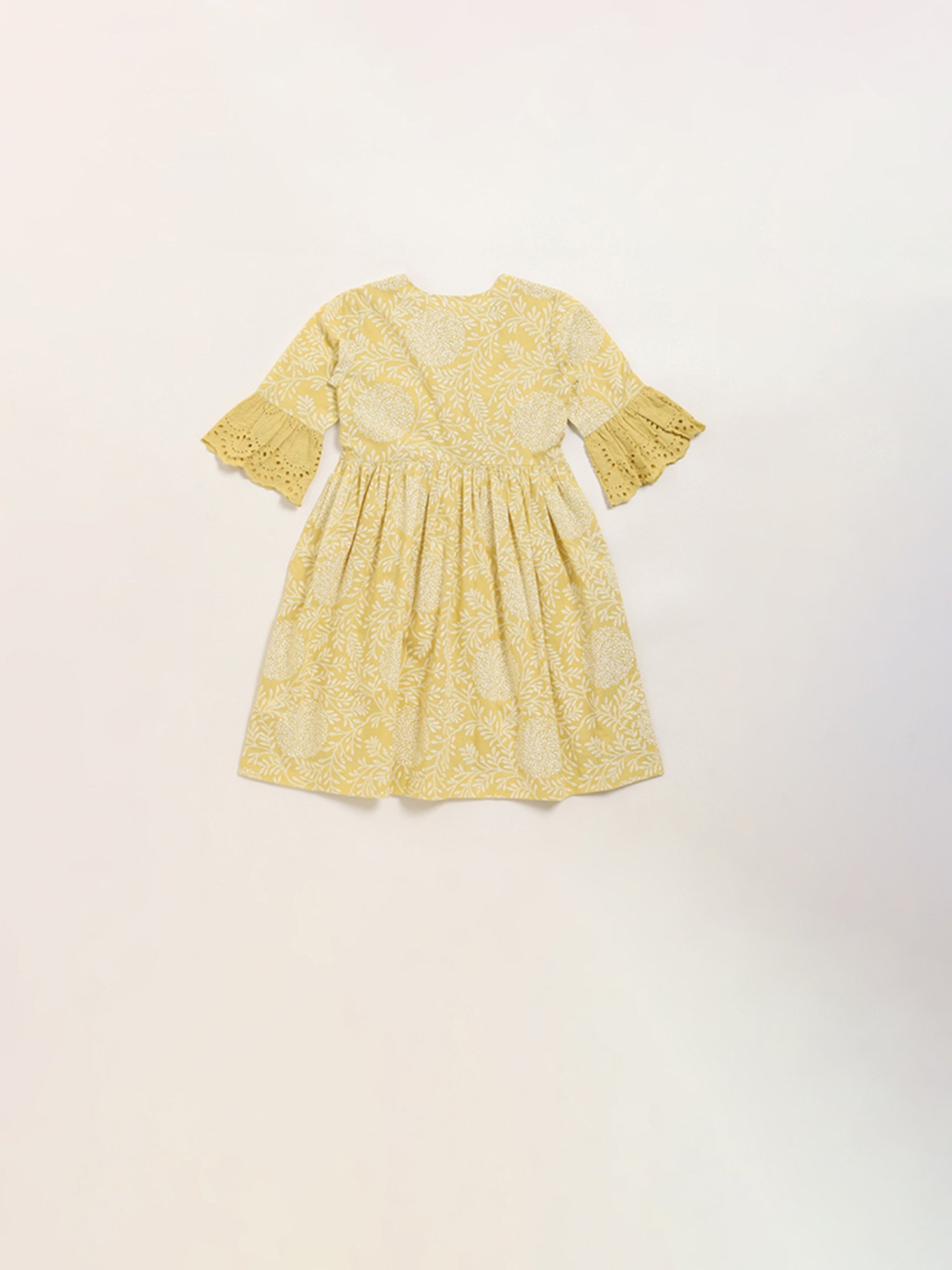 Utsa Kids by Westside Mustard Floral Design A-Line Cotton Dress
