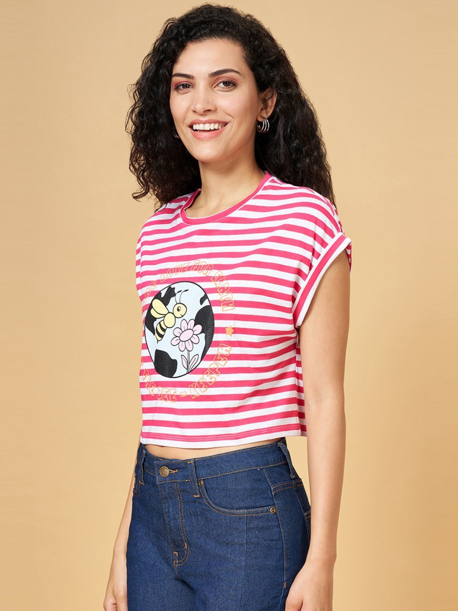 YU by Pantaloons Pink Printed Top