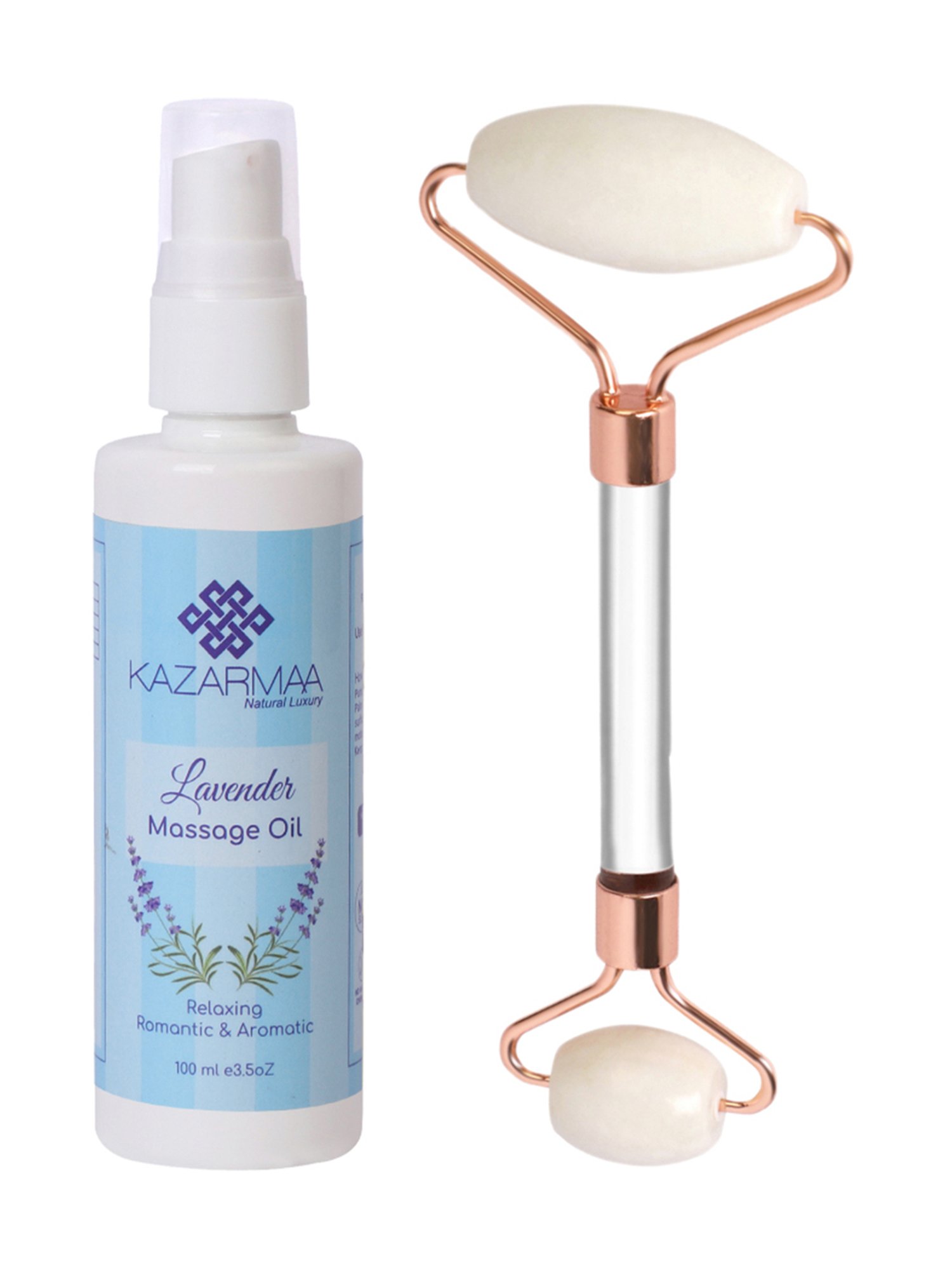 Kazarmaa Lavender Massage Oil & White Jade Roller Combo