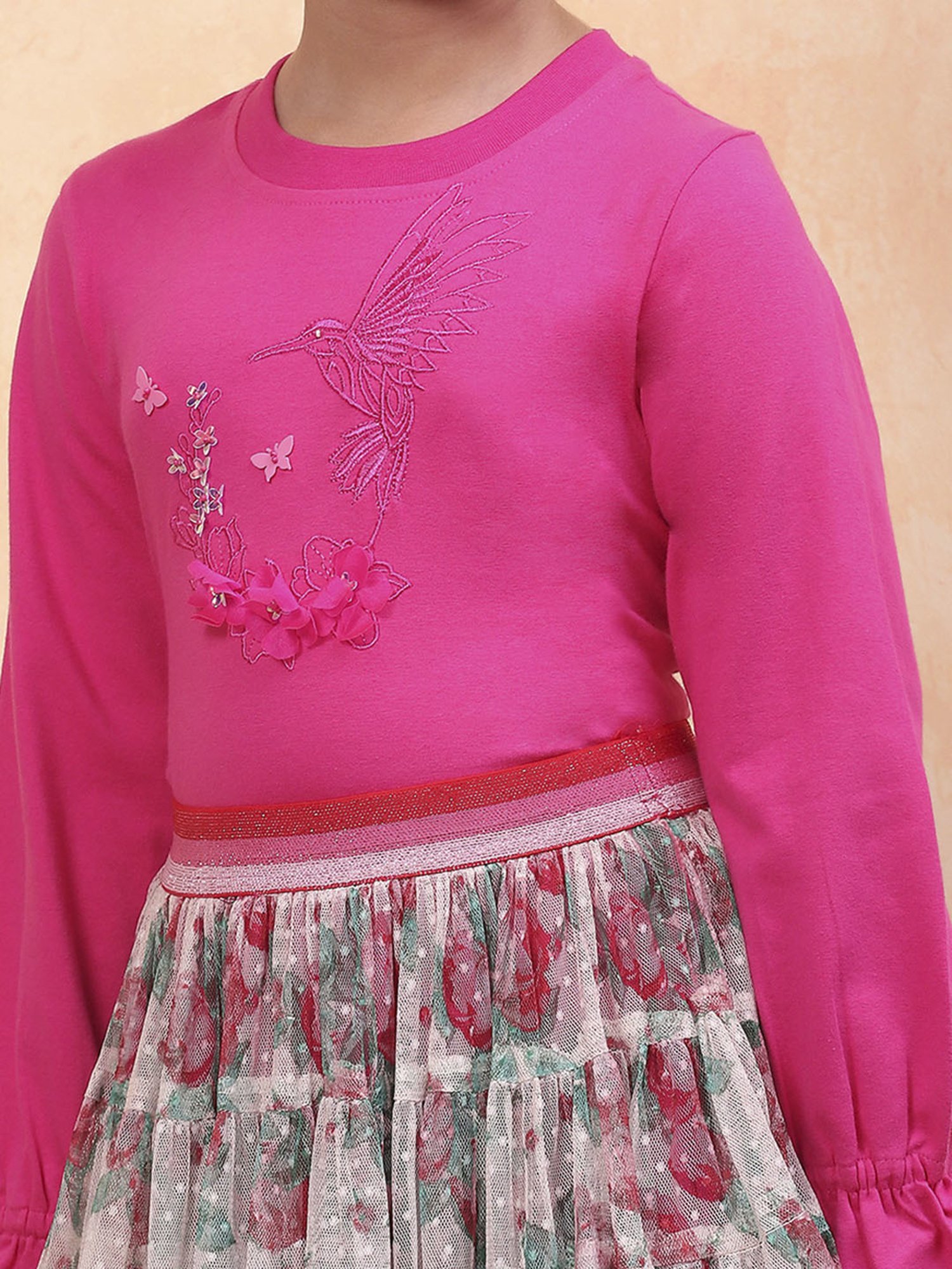 Biba Girls Pink Cotton Embroidered Casual Top and Tees