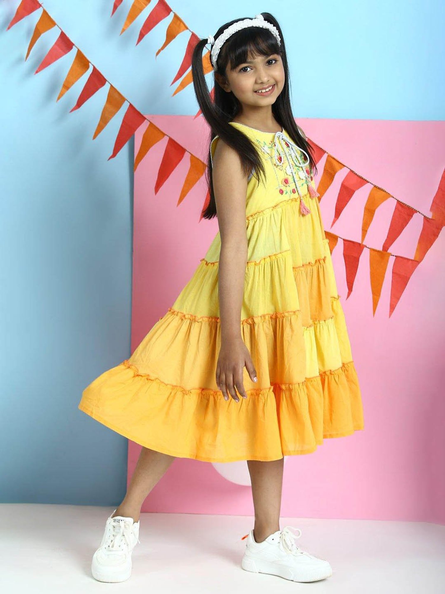 Biba Girls Yellow Embroidered Dress