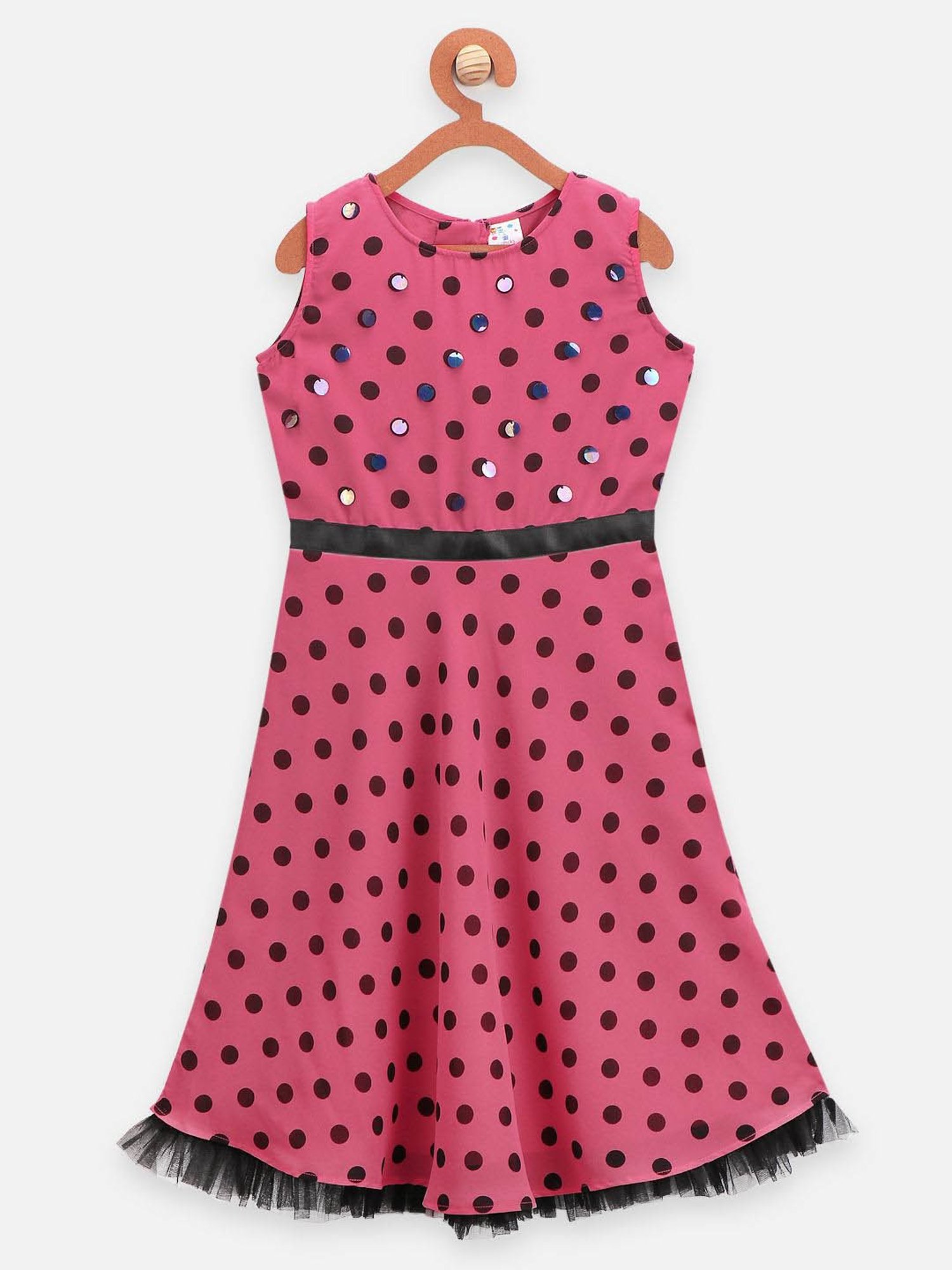 LilPicks Kids Pink & Black Printed Dress
