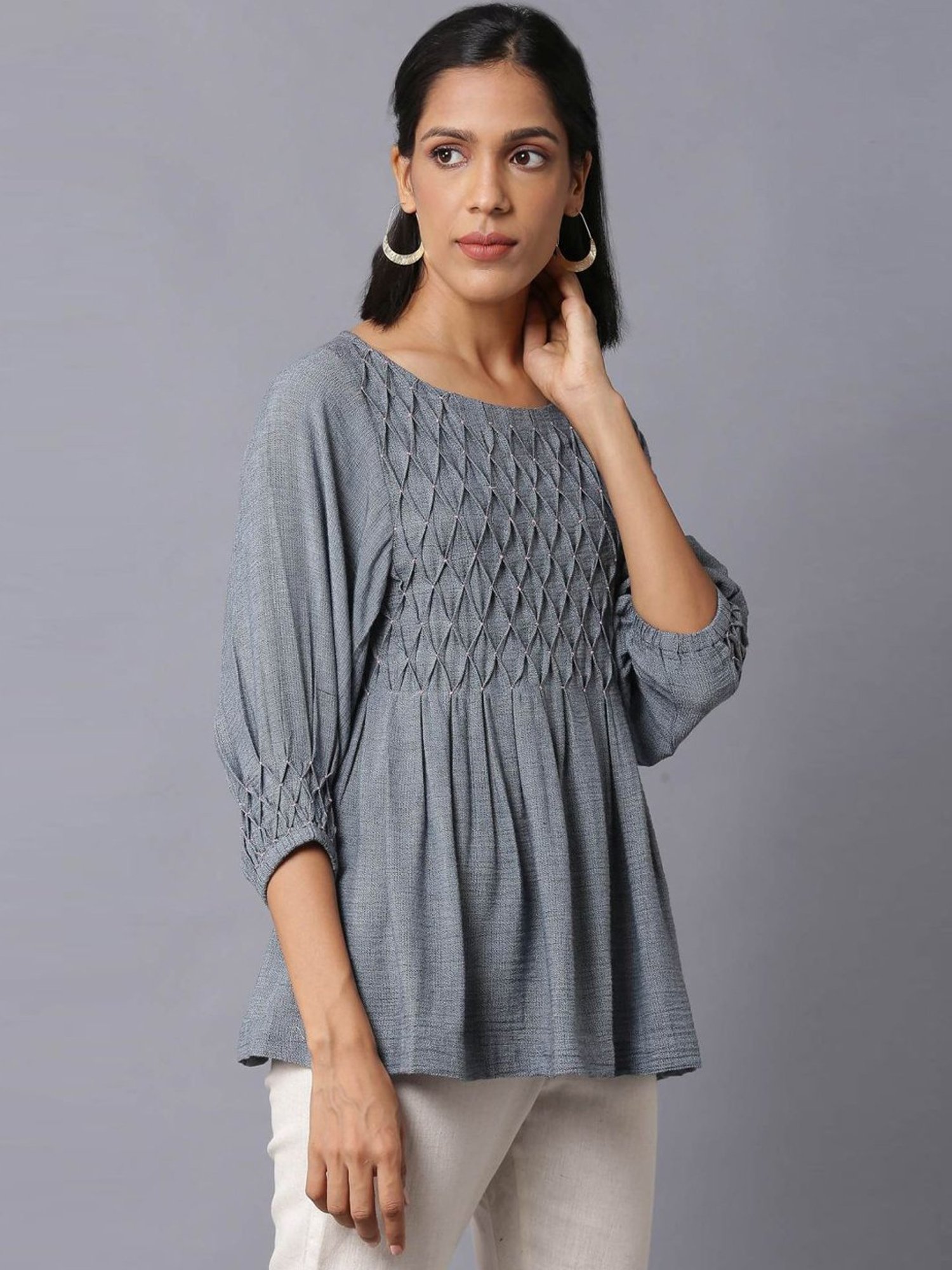 W Blue Woven Pattern Tunic