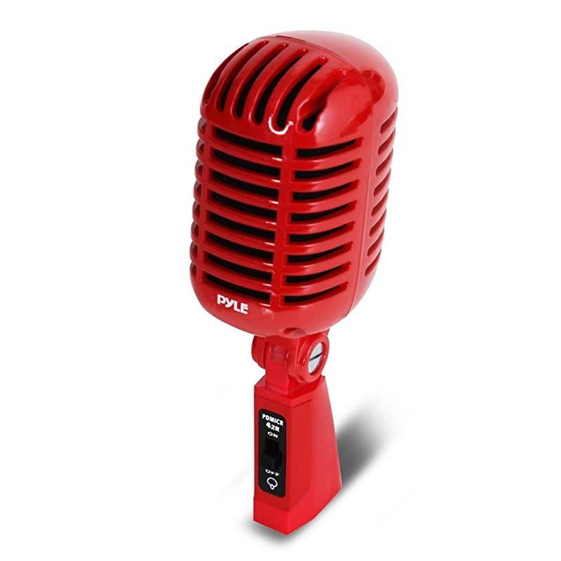 Classic Retro Dynamic Vocal Microphone - Old Vintage Style Unidirectional Cardioid Mic with XLR Cable - Universal Stand Compatible - Live Performance, In-Studio Recording -  Pro PDMICR42R (Red)