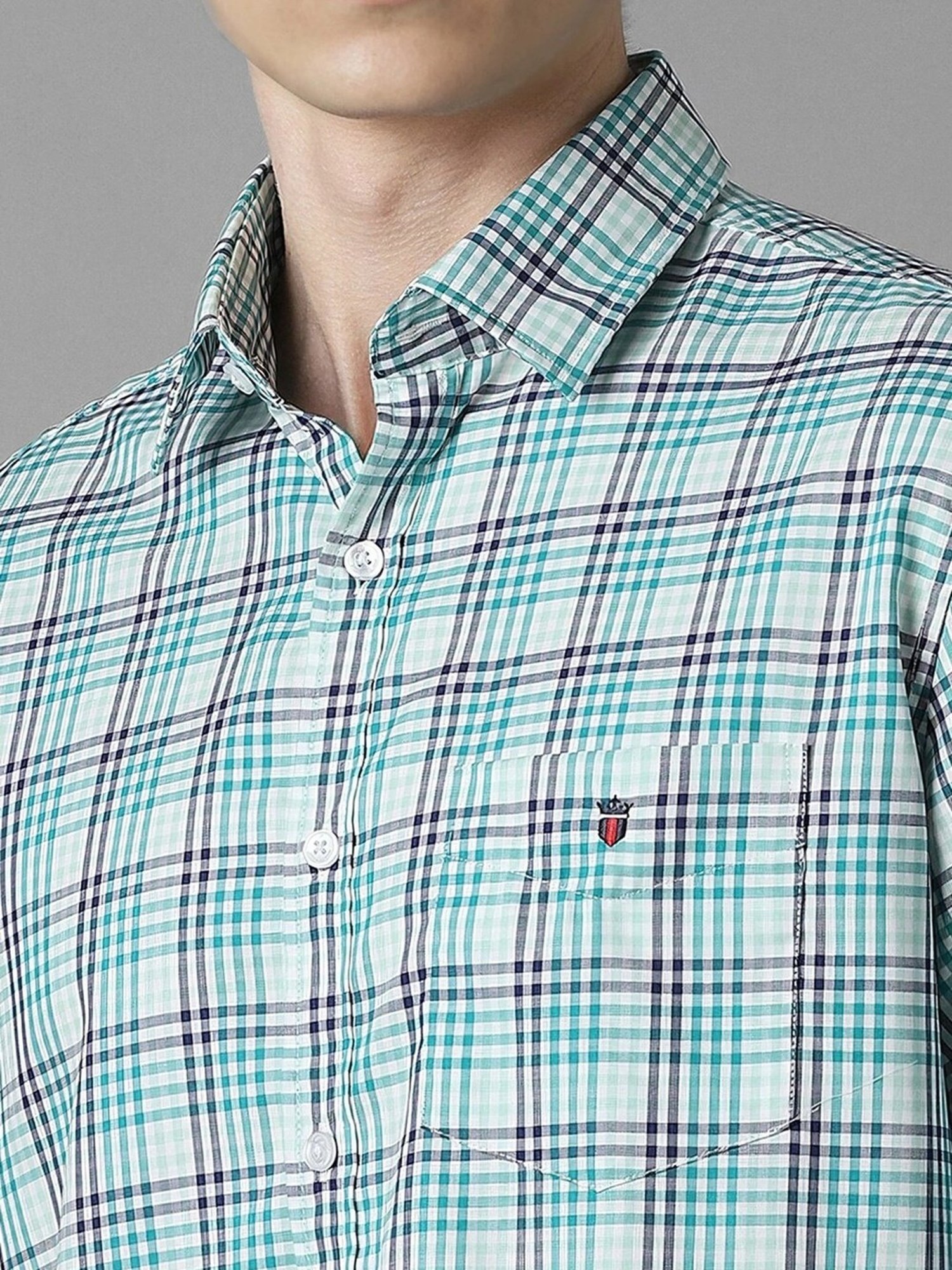 Spykar Blue Cotton Slim Fit Checks Shirt