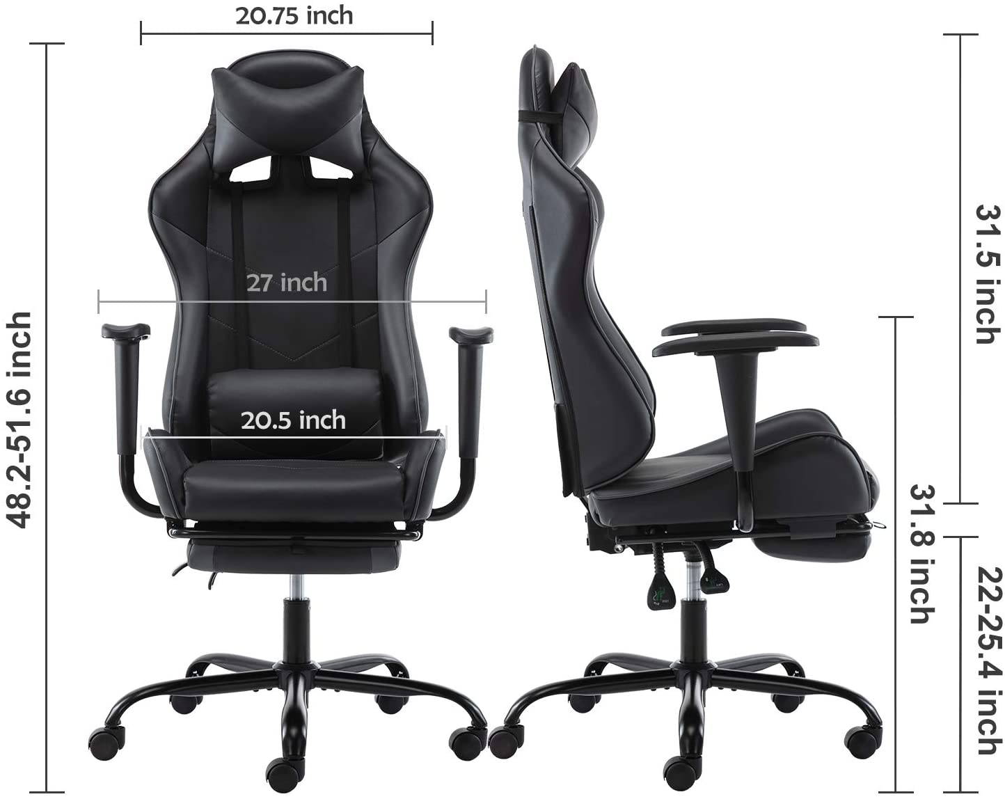 SMUGDESK Gaming Chair with Footrest Racing Style Recliner with Lumbar Support, Ergonomic Office Armchair for Computer PU Leather High Back Desk Chair Headrest Swivel Rocking Desk Chair, Blue