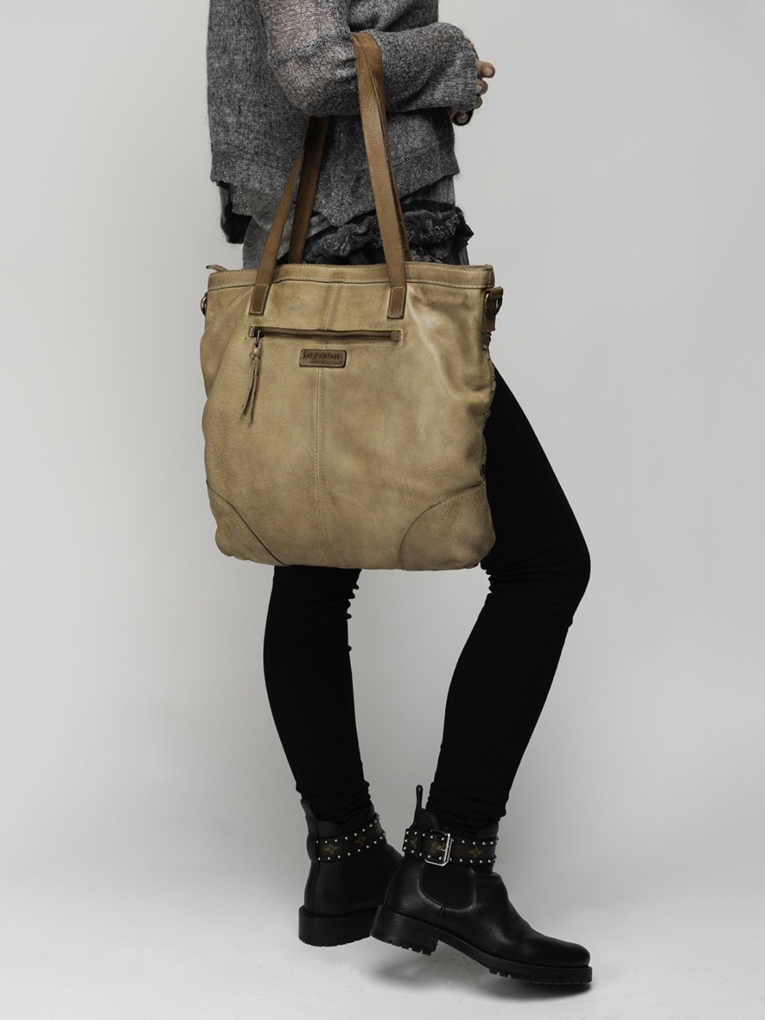 Art N Vintage Bettina Sand Leather Textured Medium Tote Handbag