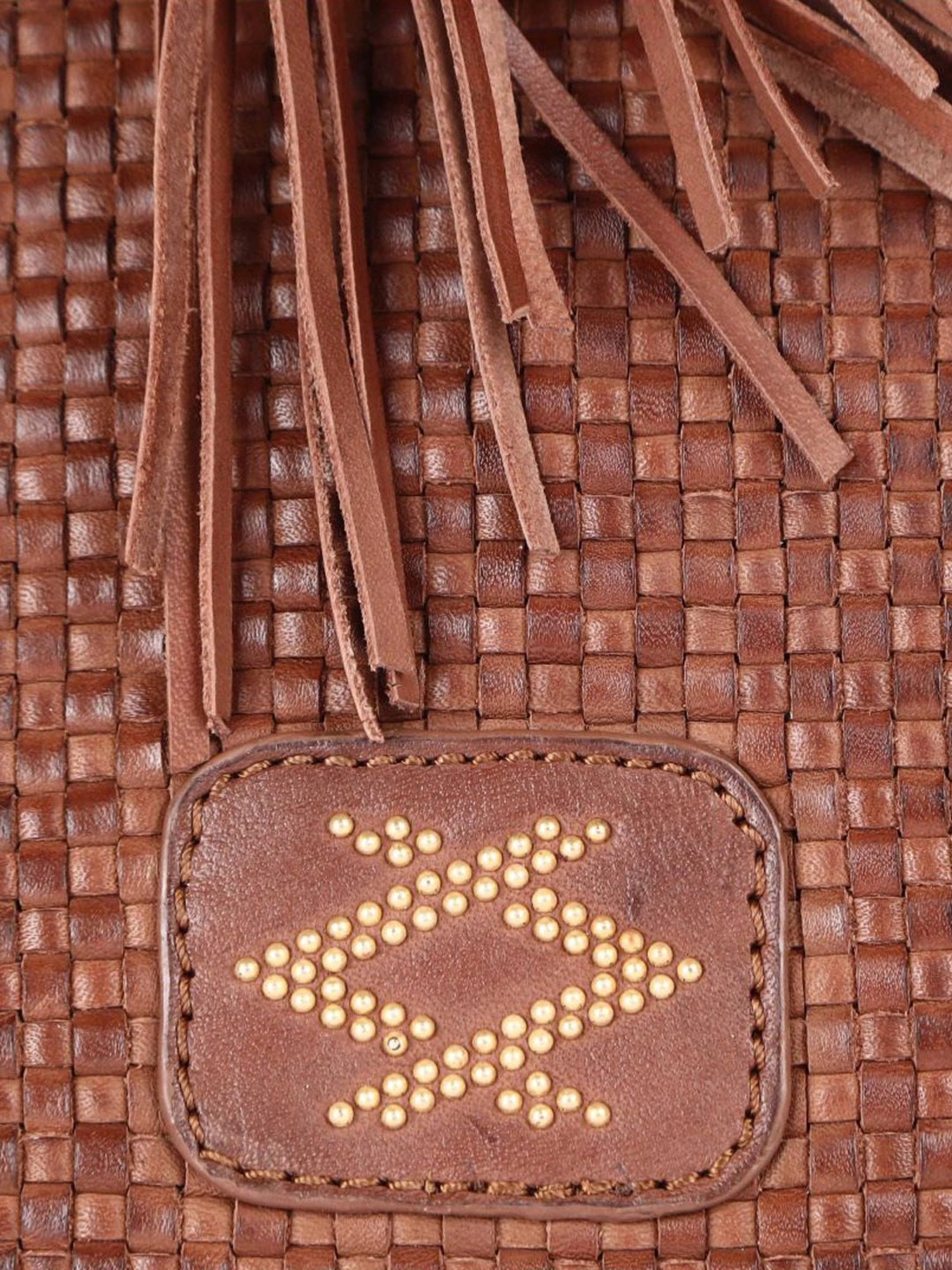 KOMPANERO Amber Cognac Leather Textured Handbag