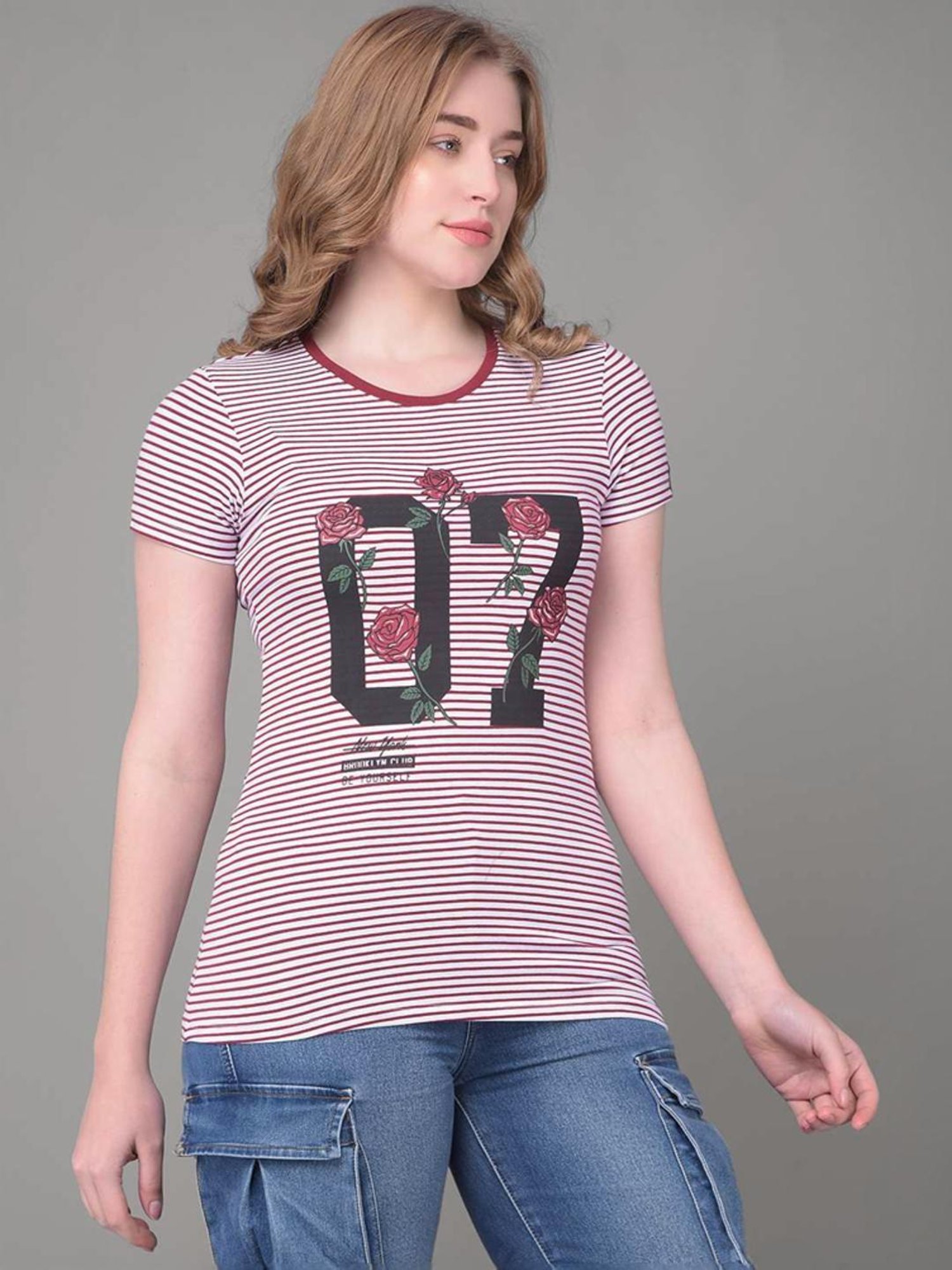 Dollar Pink Cotton Striped Sports T-Shirt