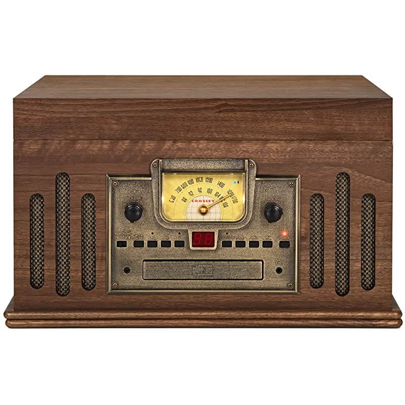 CR704BWA Musician 3Speed Turntable with Radio CDCassette Player Auxin and Bluetooth Walnut