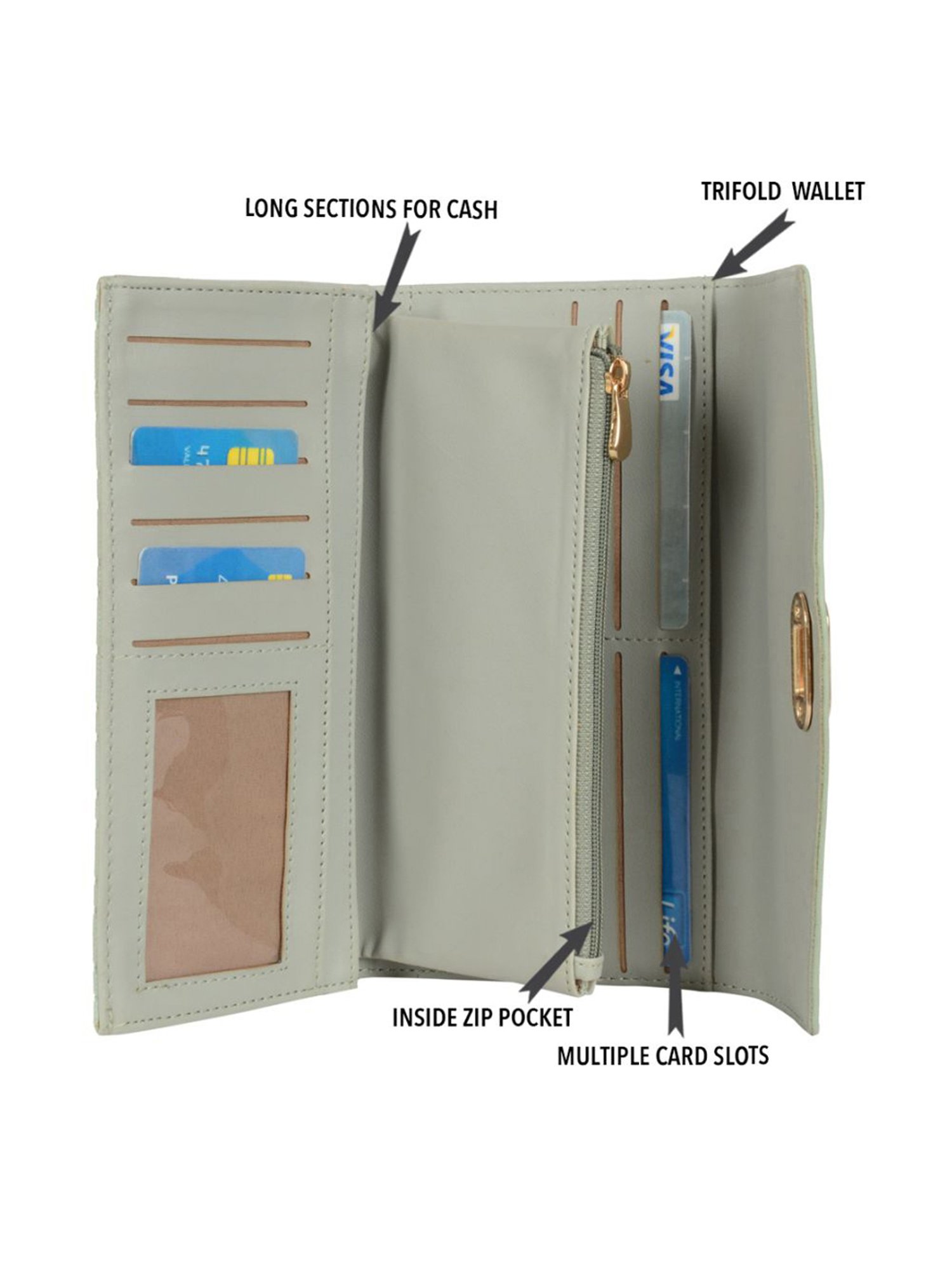 Baggit Green Textured Tri-Fold Wallet for Women