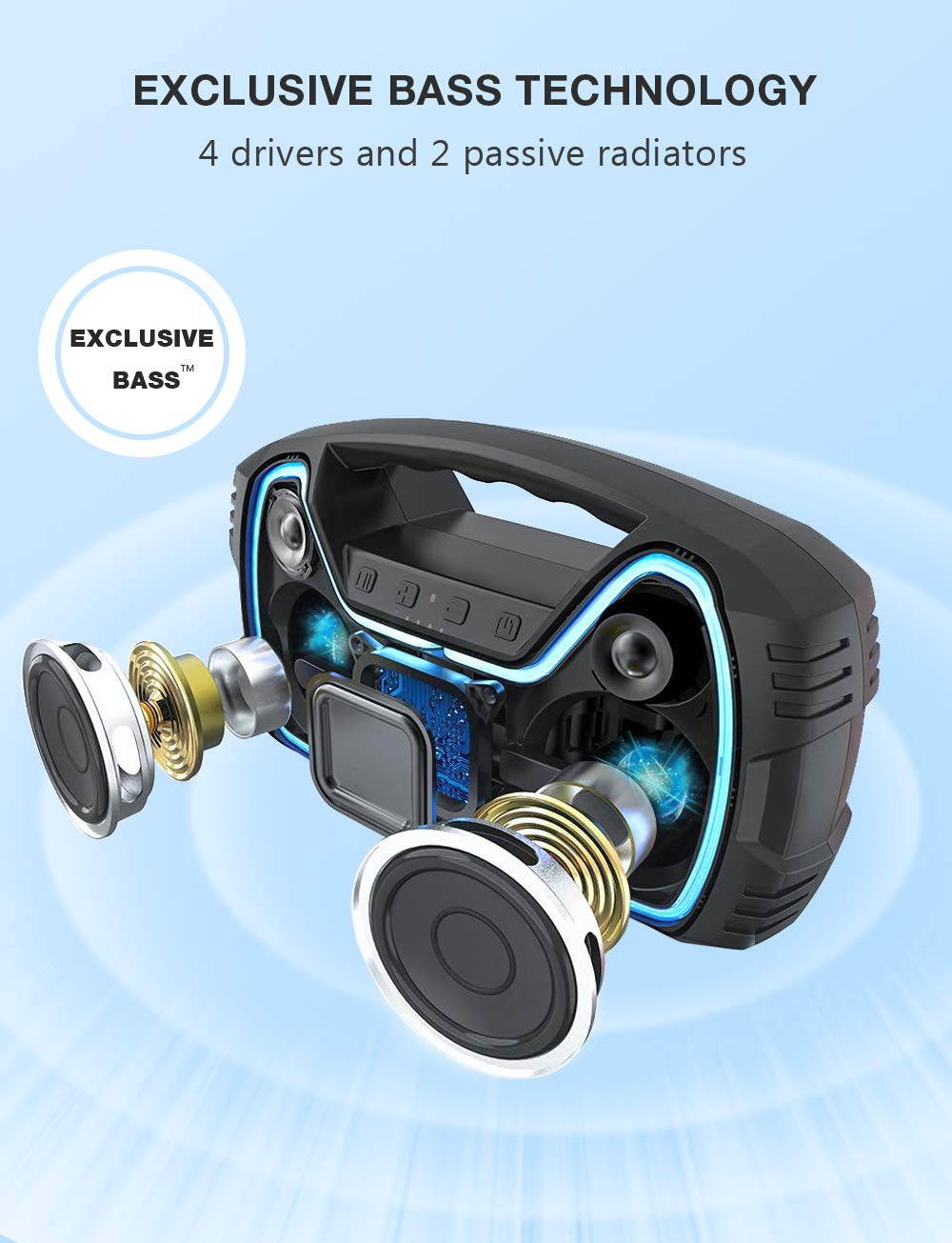 AOMAIS 25W Bluetooth Speakers with HD Stereo Sound & Deep Bass, Portable Outdoor Wireless Stereo Pairing Speaker, IPX7 Waterproof, Built-in Mic, 100ft Bluetooth Range for Party, Camping, Travel-Black