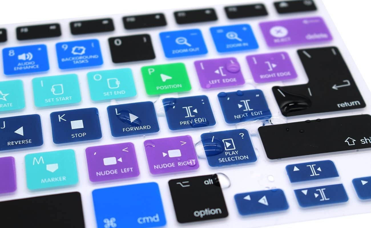HRH Final Cut Pro X Shortcuts Hotkey Silicone Keyboard Cover Skin for MacBook Air 13,MacBook Pro13/15/17 (with or w/Out Retina Display, 2015 or Older Version)&Older iMac,USA and European Layout