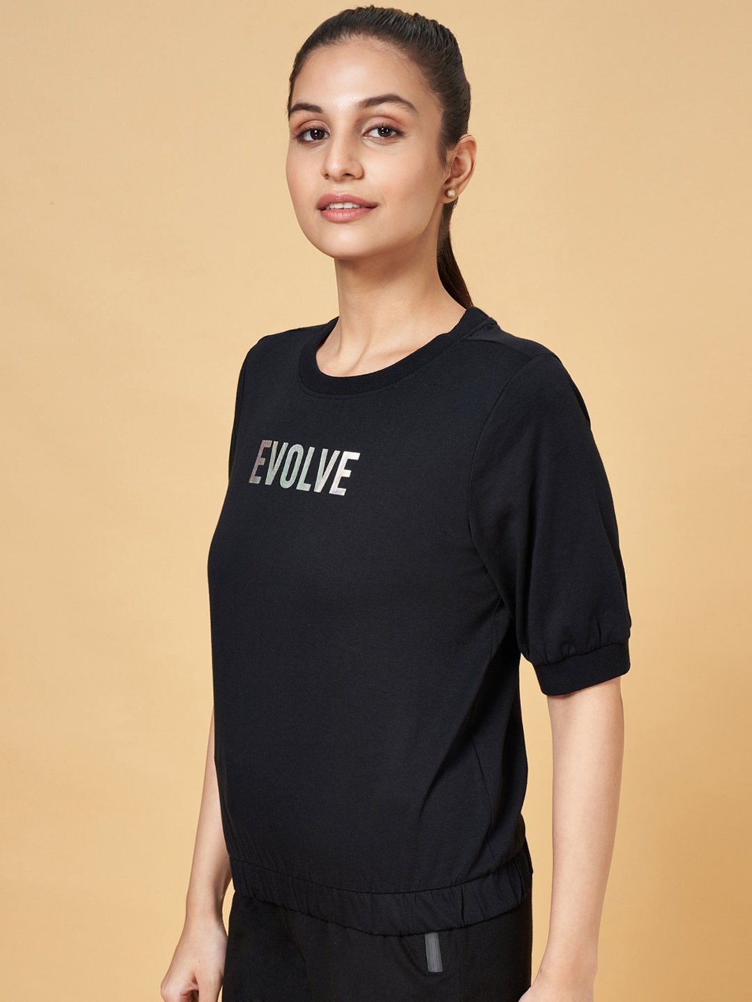 Ajile by Pantaloons Black Cotton Sports T-Shirt