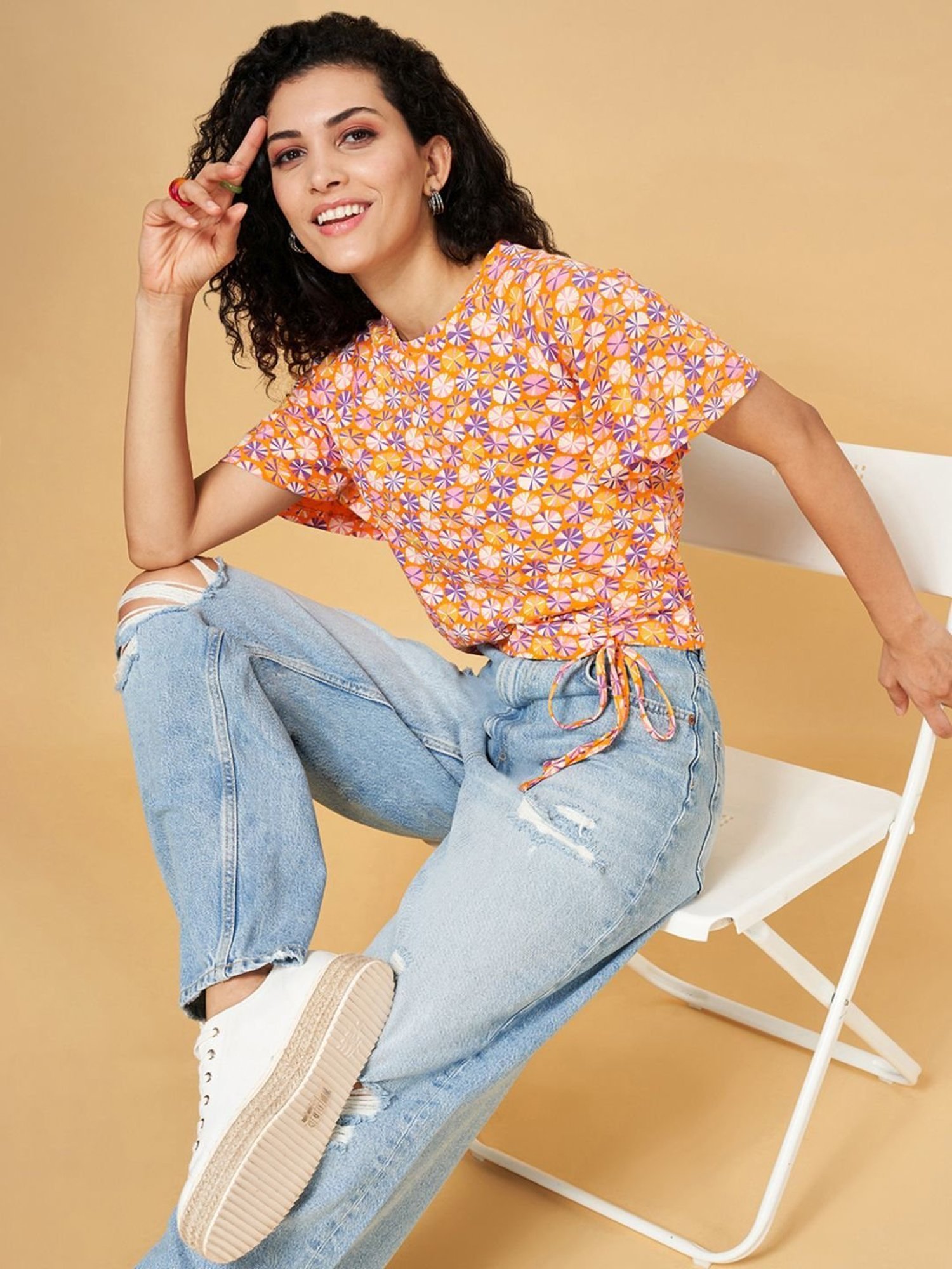 YU by Pantaloons Orange Printed Top