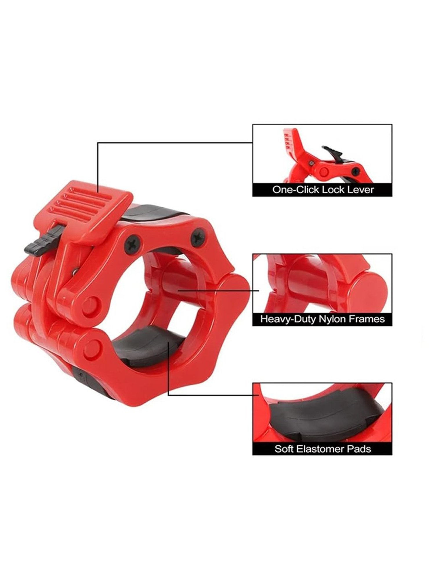 Protoner Fitness Olympic Rod Lock Barbell Clamp Collar Quick Release (Red)