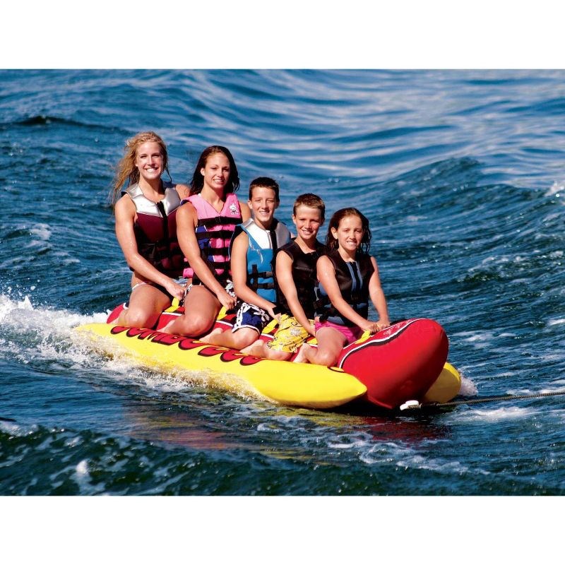 AIRHEAD HD-5 Jumbo Hot Dog 5-Person Rider Inflatable Towable Tube w/ Tow Rope
