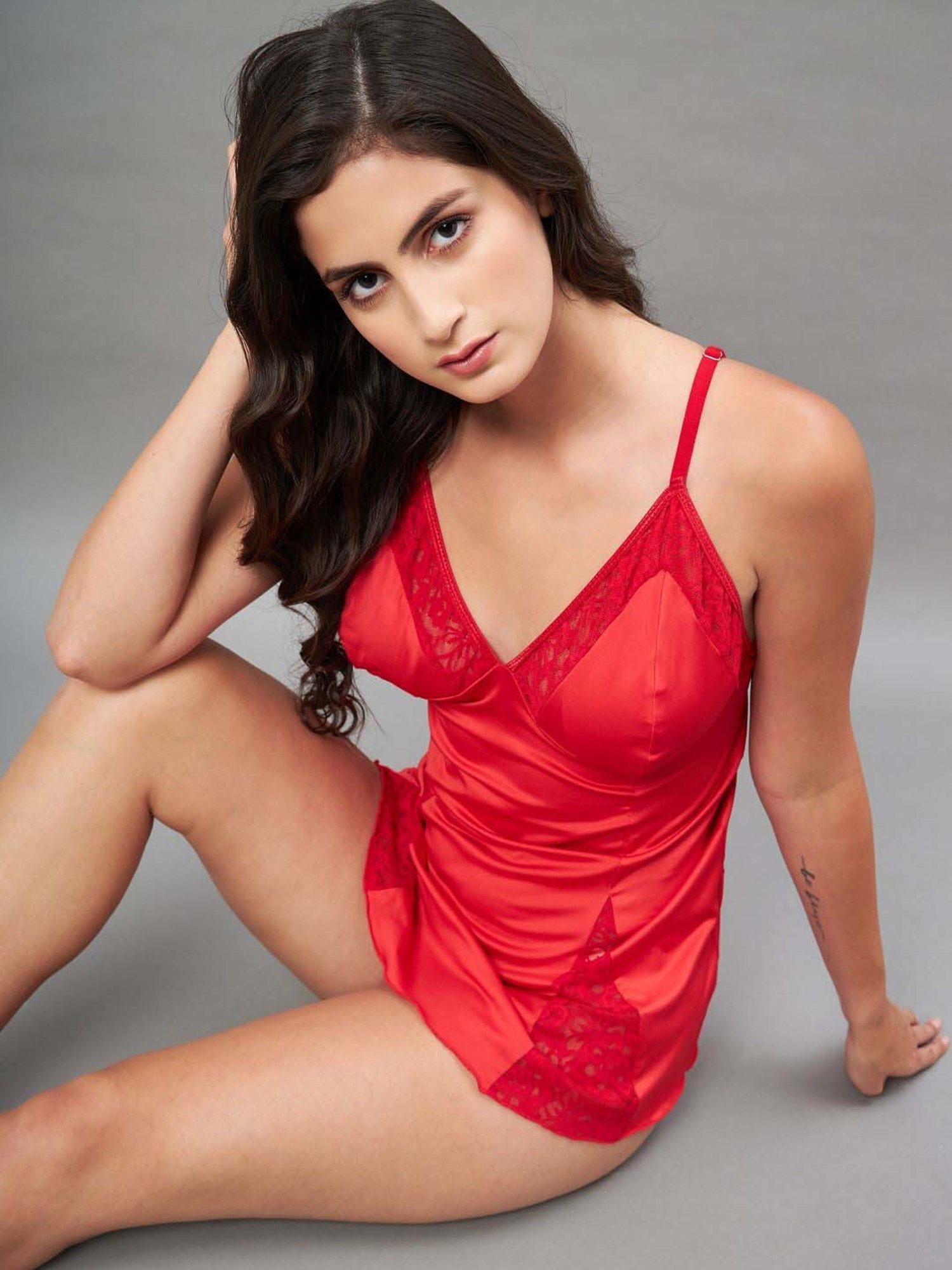 Secrets By ZeroKaata Red Lace Work Babydoll With Panty