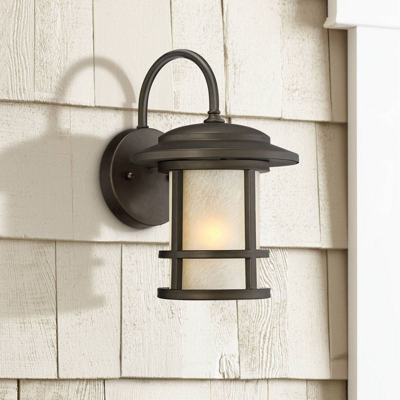 John Timberland Mission Outdoor Wall Light Fixture Dark Oil Rubbed Bronze 12" White Glass for Exterior House Porch Patio Deck