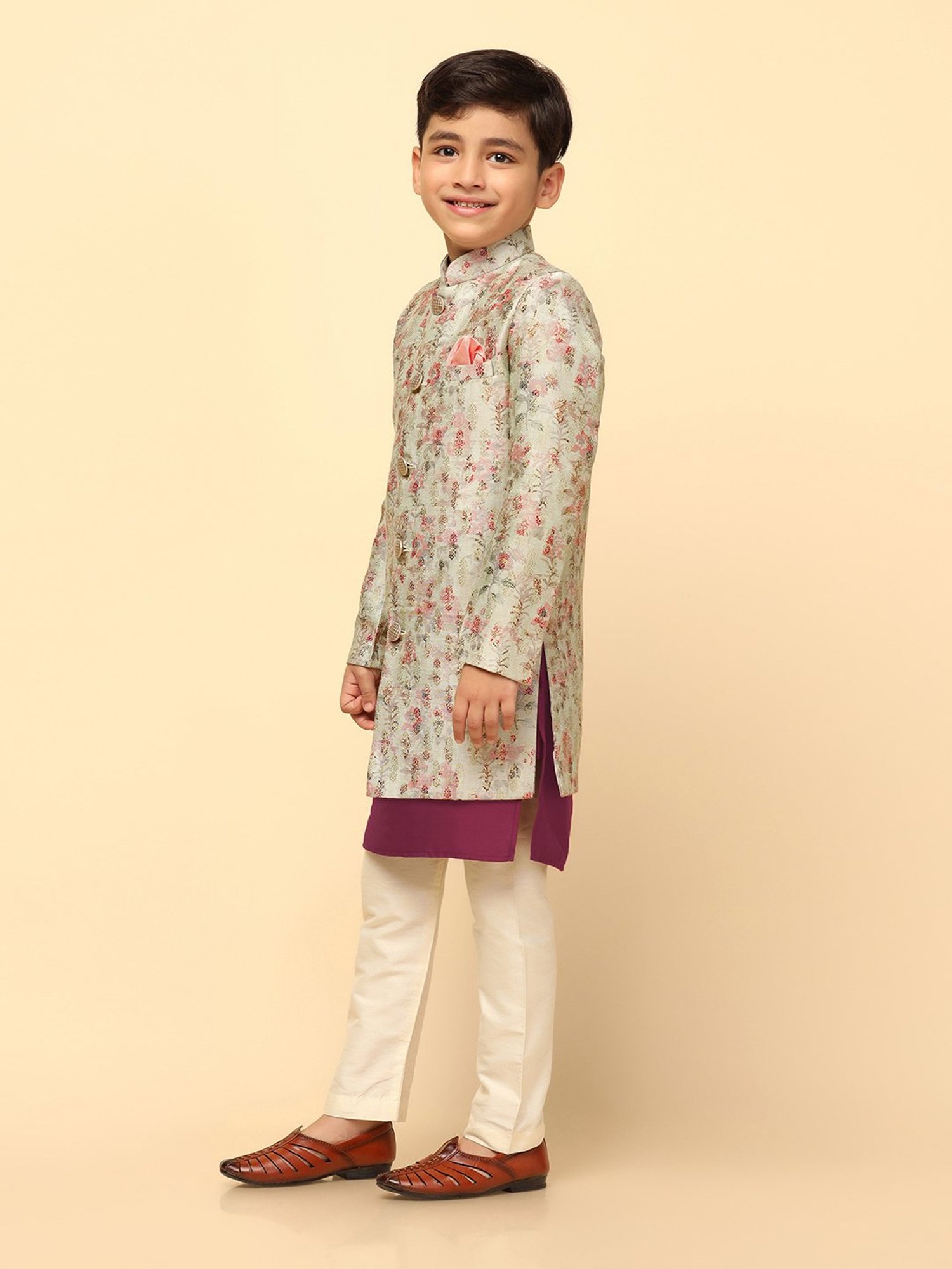 KISAH Boys Multicolor Embroidered Full Sleeves Sherwani