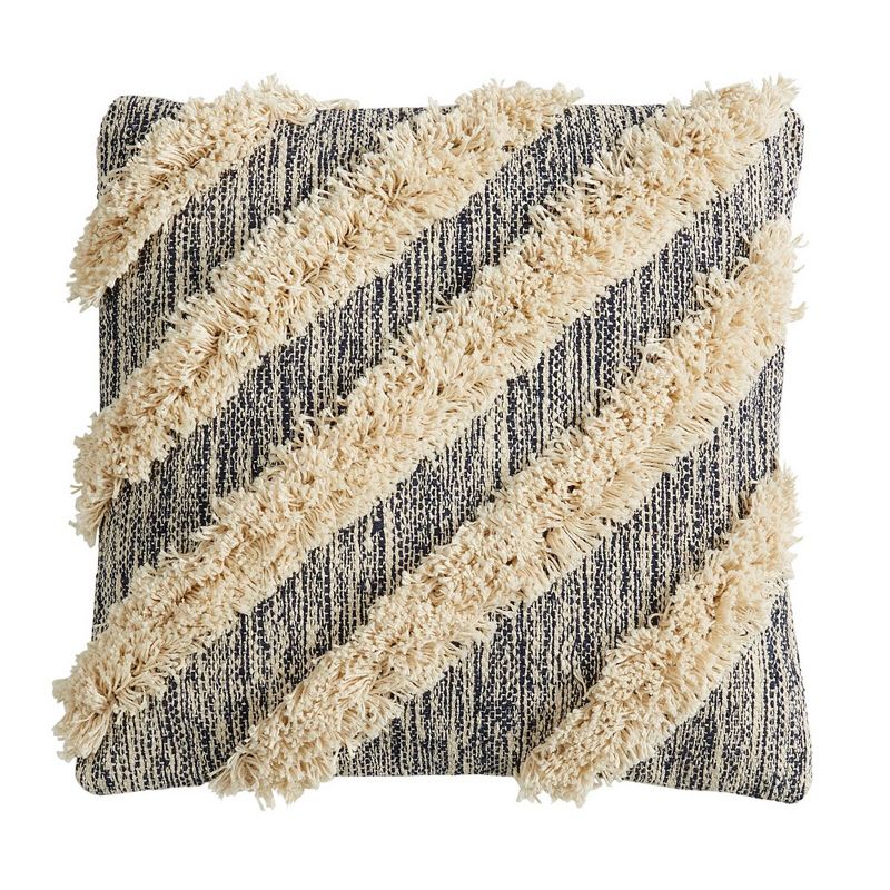 20"x20" Tufted Striped Diagonal Patterned Square Throw Pillow Blue - Patina Vie