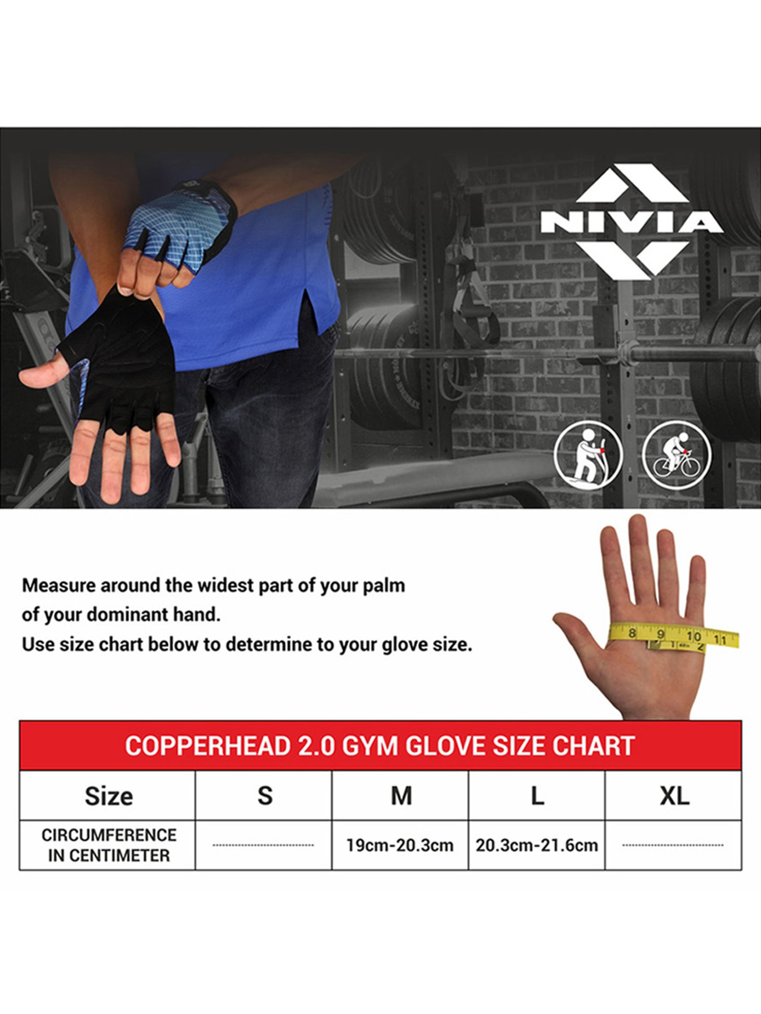 Nivia COPPERHEAD 2.0 Gym Glove (Blue) Size - M