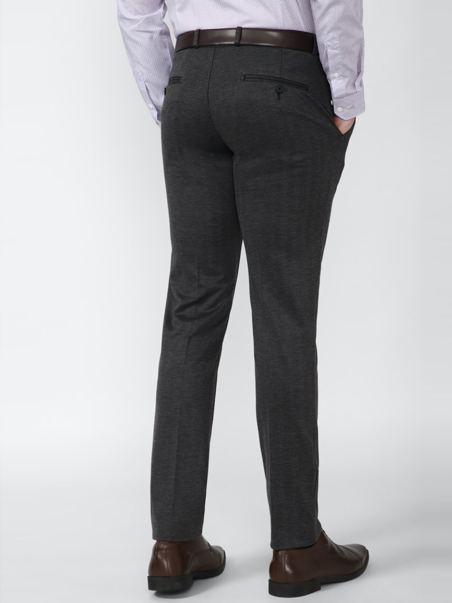 Van Heusen Grey Slim Fit Self Pattern Trousers