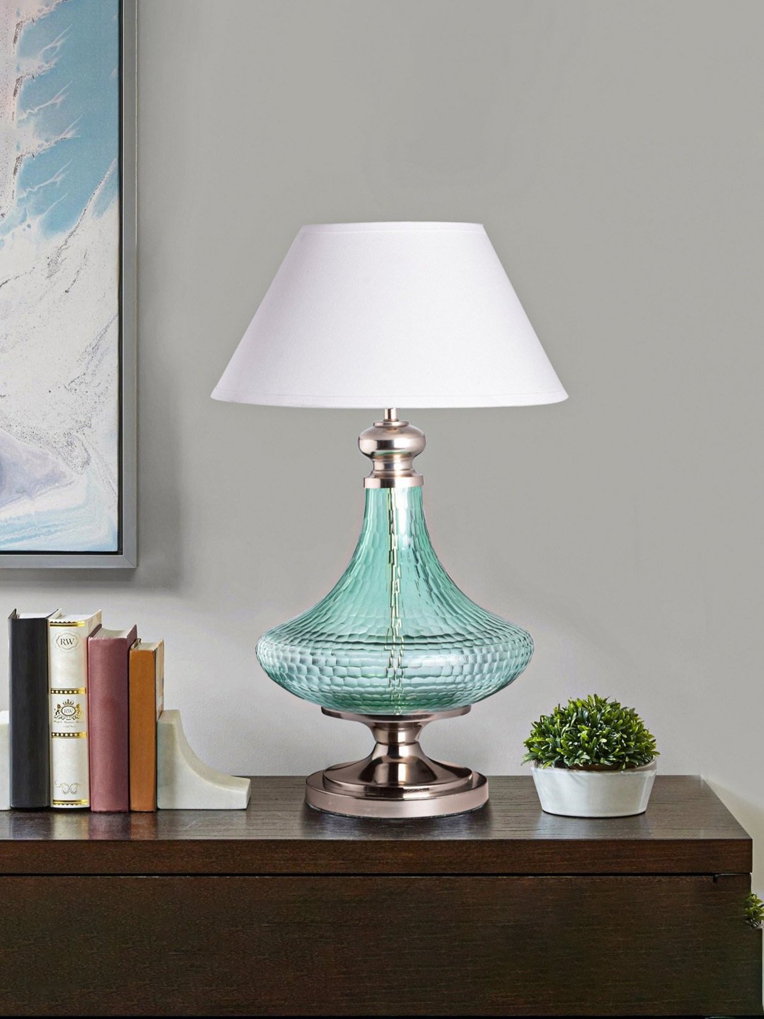 Kapoor E Illuminations Marcella Green Glass Table Lamp - Set of 1