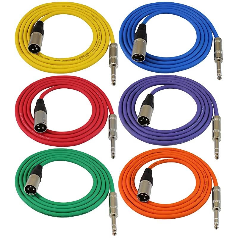 6ft Patch Cable Cords XLR Male to 14quot TRS Color Cables 6 Balanced Snake Cord 6 Pack