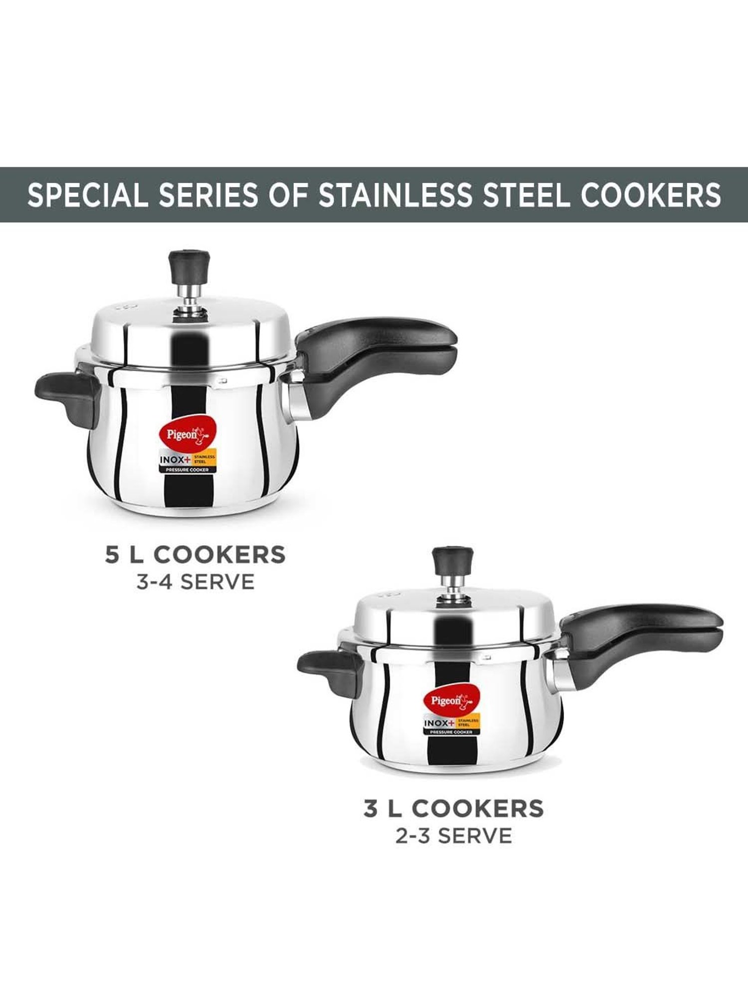 Pigeon Silver Stainless Steel Induction Inox Plus Pressure Cooker (5 L)