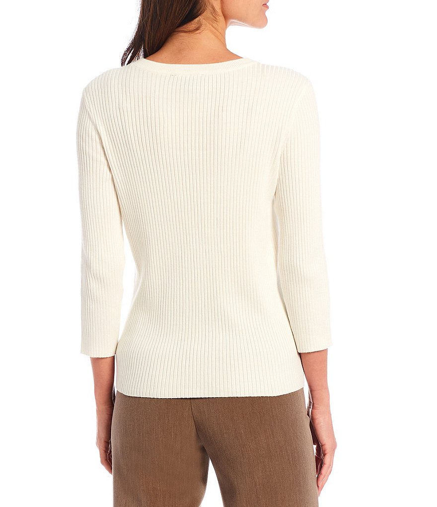 Alex Marie Rosa 3/4 Sleeve Button Front Round Neck Cardigan