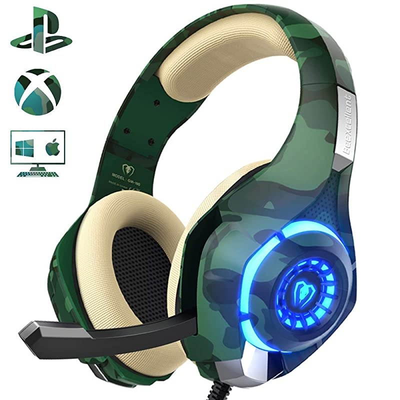 PS4 Gaming Headset with mic,  Xbox One Headset with Stereo Sound Noise Isolation Memory Foam LED Light for PC Laptop Tablet