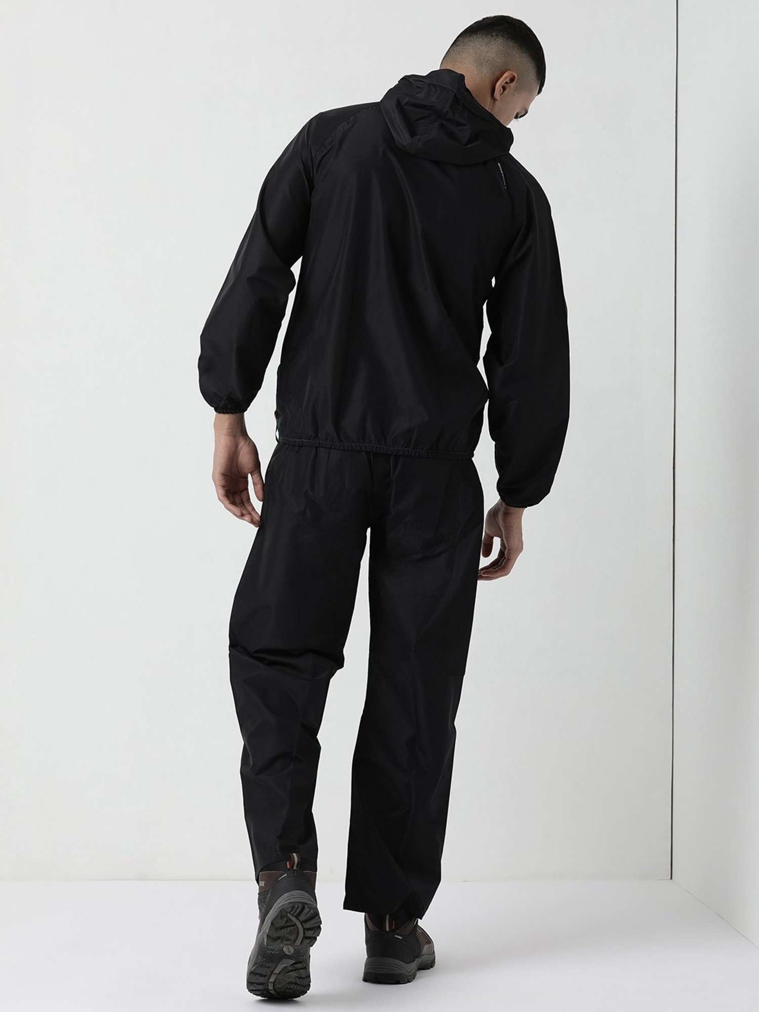 Wildcraft Black Camo Print Hooded Raincoat Set