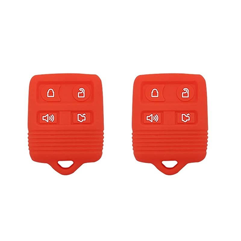 Autotech Remote Key Silicone Rubber Keyless Entry Shell Case Fob and Key Skin Cover 4 Buttons Fit For Explorer Edge Escort Expedition Explorer Focus Mustang Lincoln Navigator (Red)