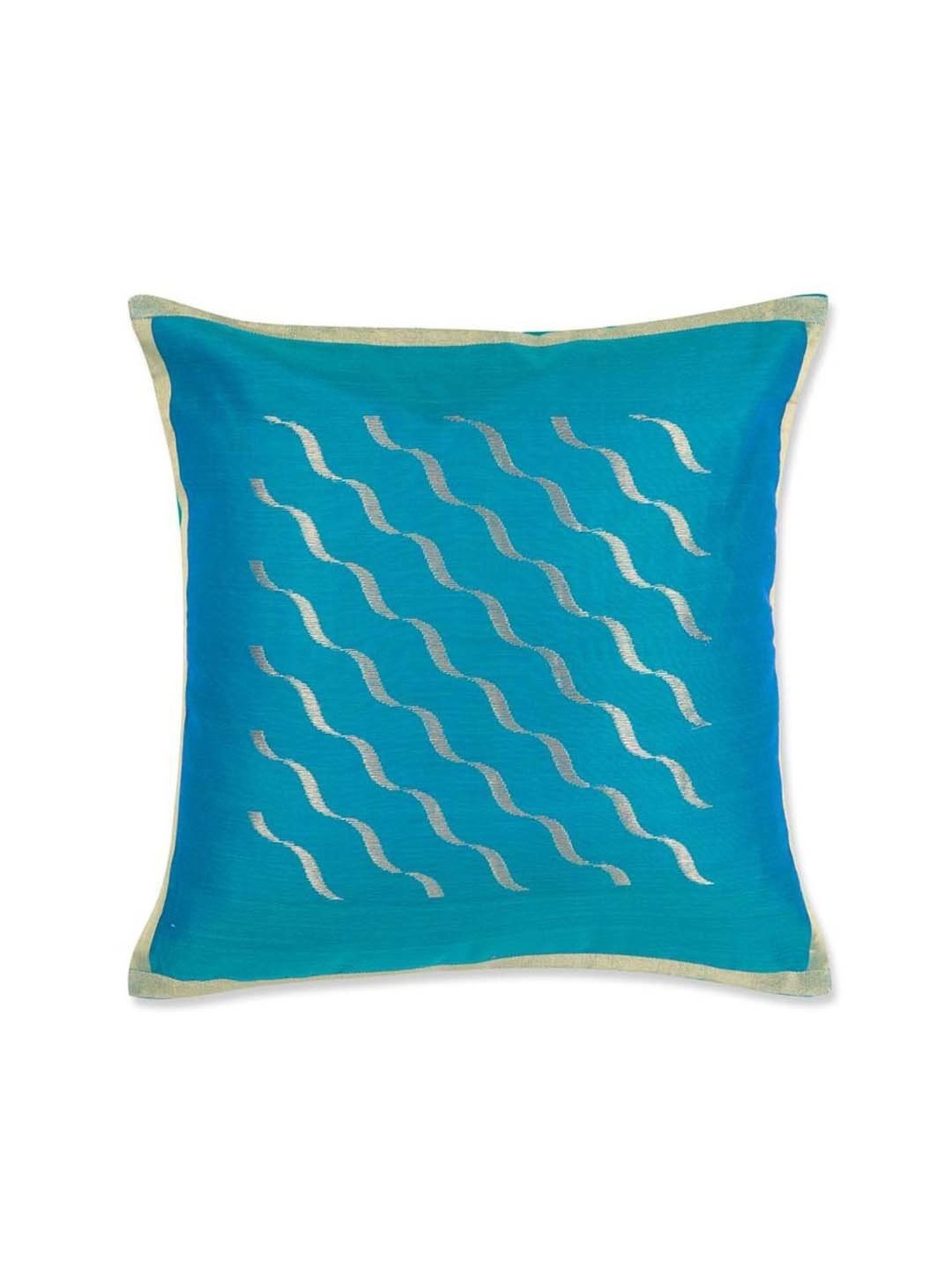 Fabindia Home Teal Cotton Silk Woven Nurvi Chanderi Cushion Cover