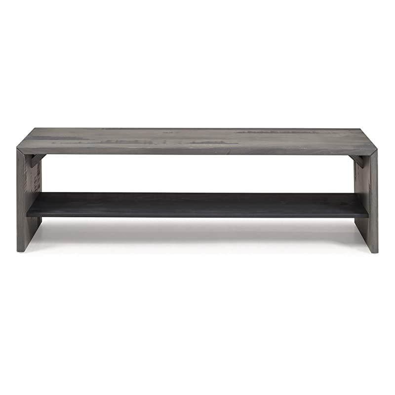 Edison Cheyenne Rustic Solid Wood Two Tier Entryway Bench, 58 Inch, Grey