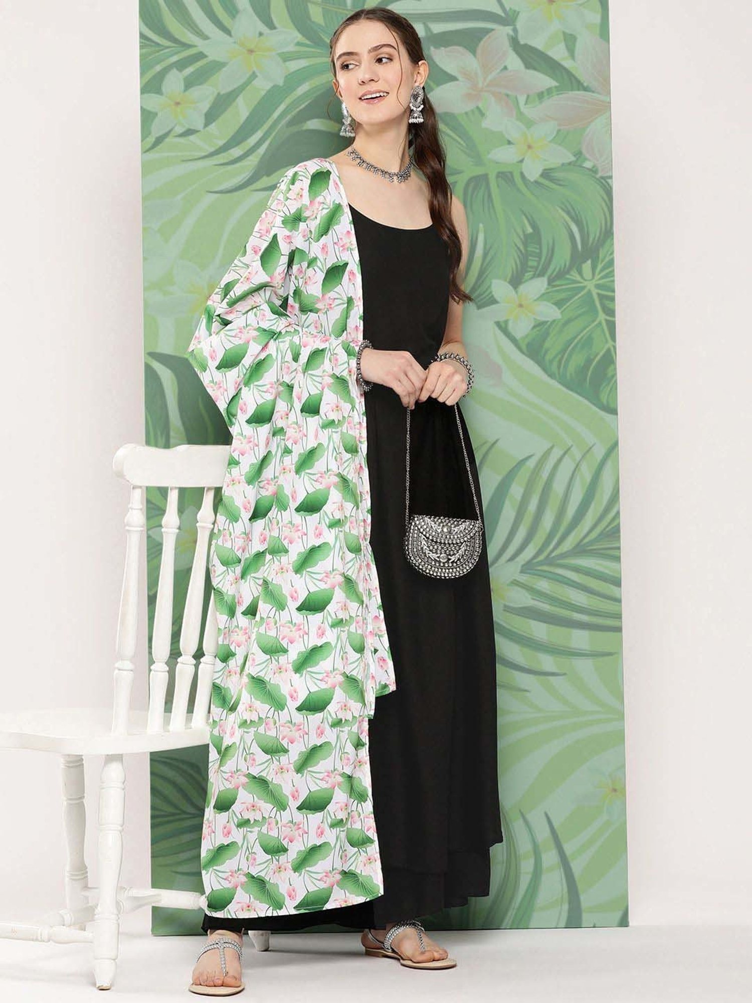 Inweave Black & White Kurta & Palazzo Set with Dupatta